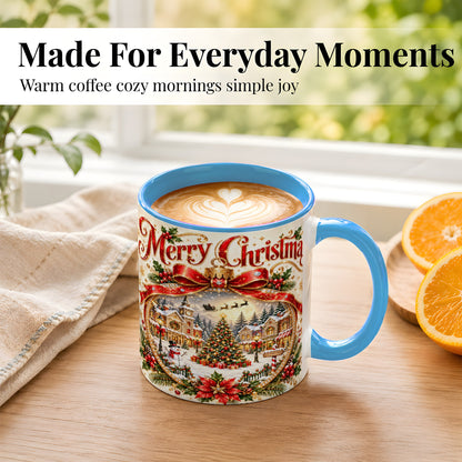 #pl[11oz|Blue] Christmas Village Coffee Mug, Snowy Holiday Mug, Ceramic Cup