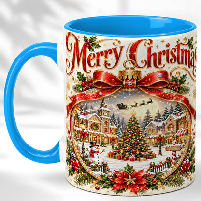 #pl[11oz|Blue] Christmas Village Coffee Mug, Snowy Holiday Mug, Ceramic Cup
