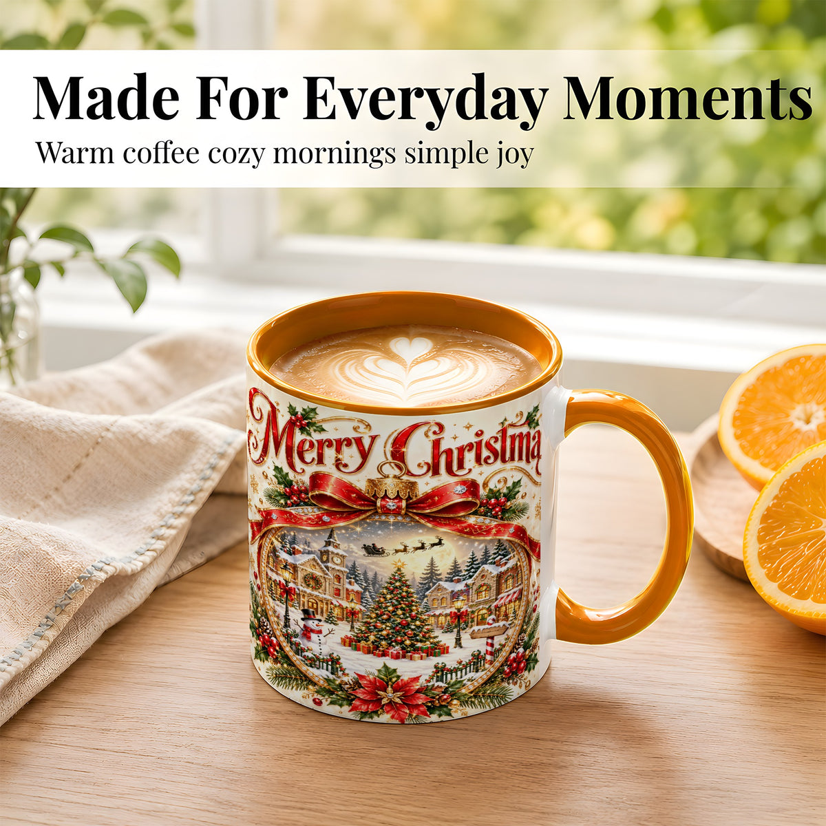#pl[11oz|Orange] Christmas Village Coffee Mug, Snowy Holiday Mug, Ceramic Cup