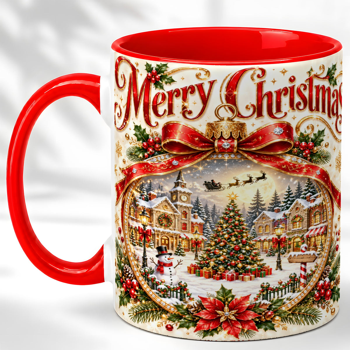 Christmas Village Coffee Mug, Snowy Holiday Mug, Ceramic Cup