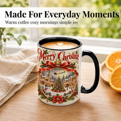 #pl[15oz|Black] Christmas Village Coffee Mug, Snowy Holiday Mug, Ceramic Cup
