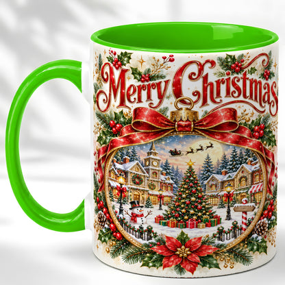 #pl[11oz|Green] Botanical Christmas Coffee Mug, Winter Village Mug, Ceramic Cup