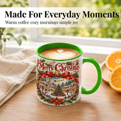 #pl[11oz|Green] Botanical Christmas Coffee Mug, Winter Village Mug, Ceramic Cup