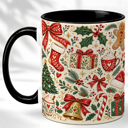 #pl[11oz|Black] Christmas Folk Art Coffee Mug, Gingerbread Mug, Ceramic Cup