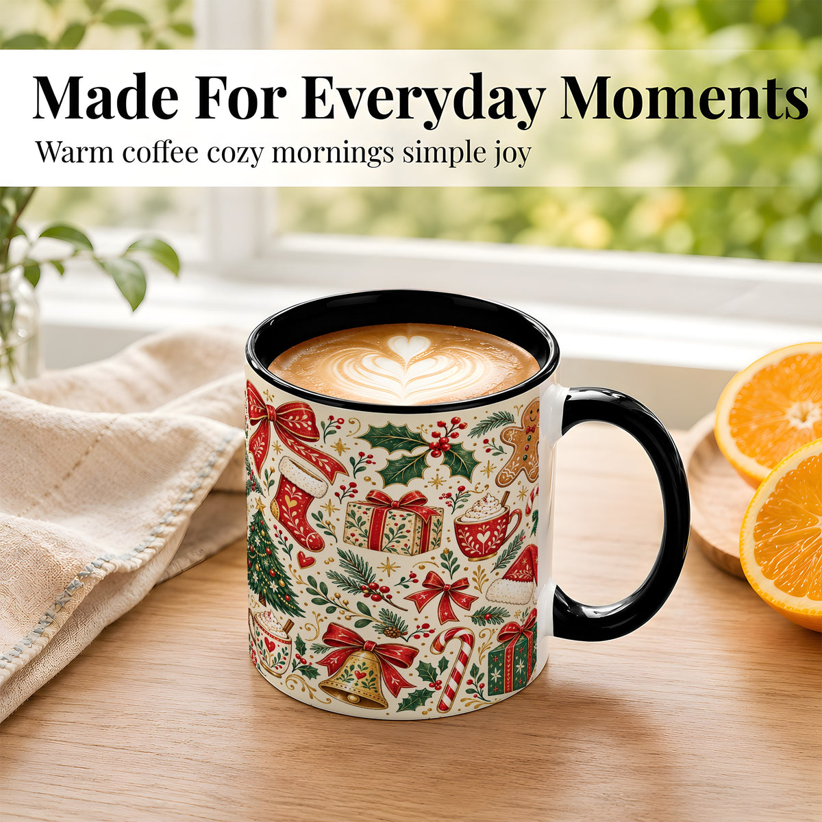 #pl[11oz|Black] Christmas Folk Art Coffee Mug, Gingerbread Mug, Ceramic Cup