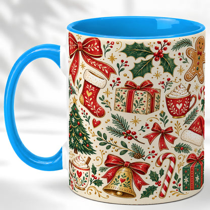 #pl[11oz|Blue] Christmas Folk Art Coffee Mug, Gingerbread Mug, Ceramic Cup