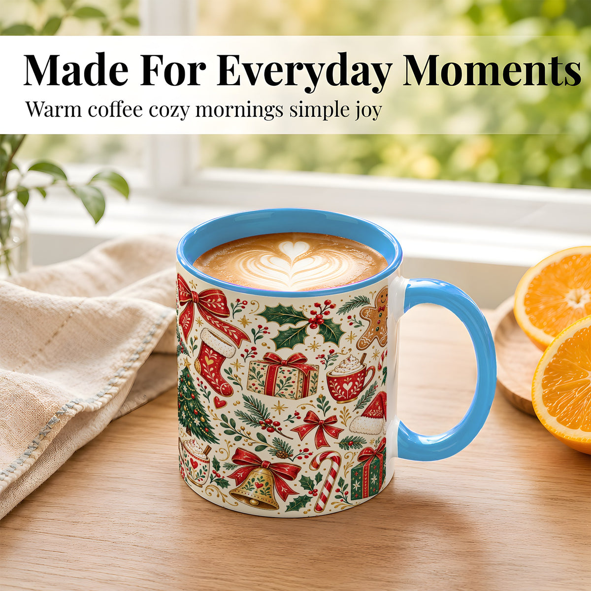 #pl[11oz|Blue] Christmas Folk Art Coffee Mug, Gingerbread Mug, Ceramic Cup