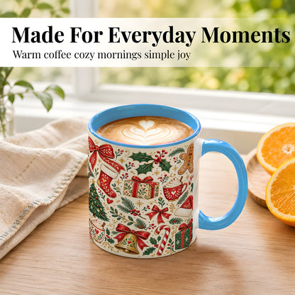 #pl[11oz|Blue] Christmas Folk Art Coffee Mug, Gingerbread Mug, Ceramic Cup