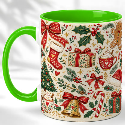 #pl[11oz|Green] Christmas Folk Art Coffee Mug, Gingerbread Mug, Ceramic Cup