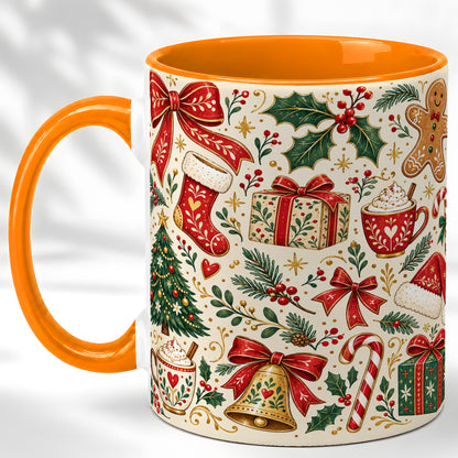 #pl[11oz|Orange] Christmas Folk Art Coffee Mug, Gingerbread Mug, Ceramic Cup