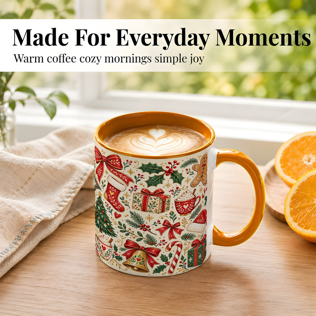 #pl[11oz|Orange] Christmas Folk Art Coffee Mug, Gingerbread Mug, Ceramic Cup
