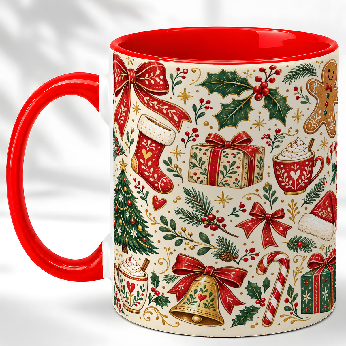 Christmas Folk Art Coffee Mug, Gingerbread Mug, Ceramic Cup
