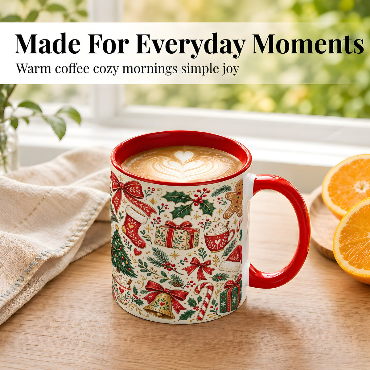 #pl[11oz|Red] Christmas Folk Art Coffee Mug, Gingerbread Mug, Ceramic Cup
