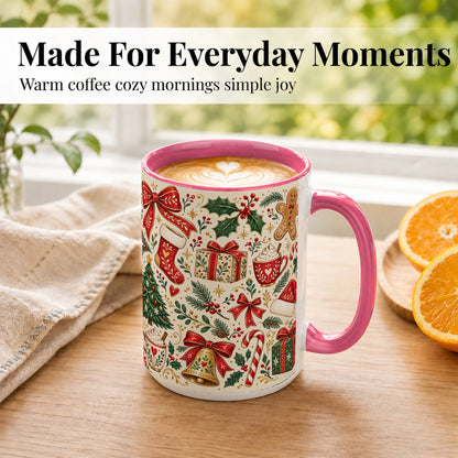 #pl[15oz|Pink] Christmas Folk Art Coffee Mug, Gingerbread Mug, Ceramic Cup