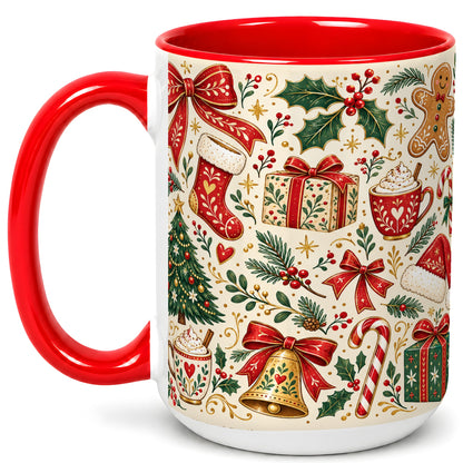#pl[15oz|Red] Christmas Folk Art Coffee Mug, Gingerbread Mug, Ceramic Cup