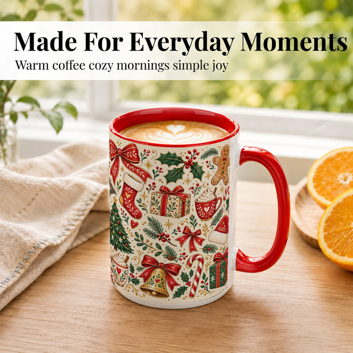 #pl[15oz|Red] Christmas Folk Art Coffee Mug, Gingerbread Mug, Ceramic Cup