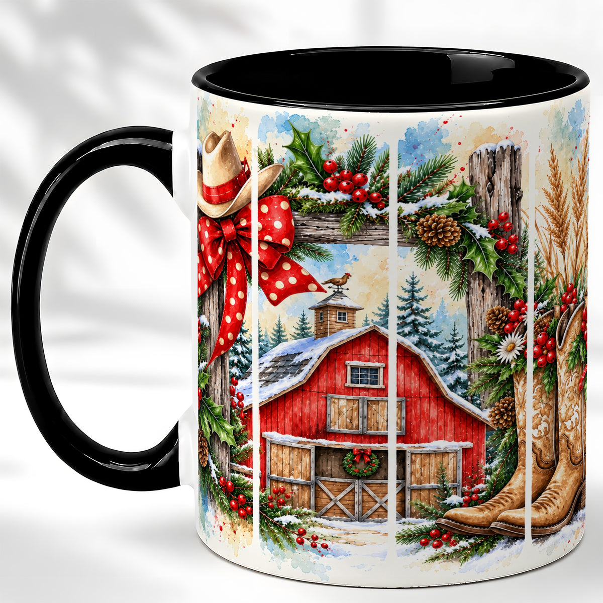 #pl[11oz|Black] Western Christmas Coffee Mug, Cowboy Holiday Mug, Ceramic Cup