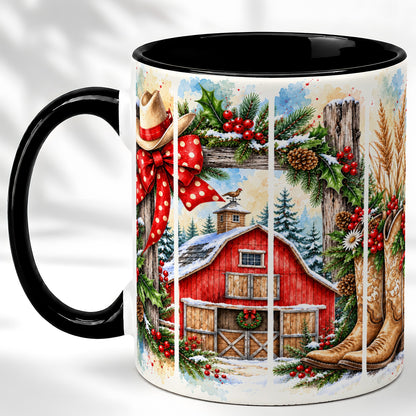 #pl[11oz|Black] Western Christmas Coffee Mug, Cowboy Holiday Mug, Ceramic Cup