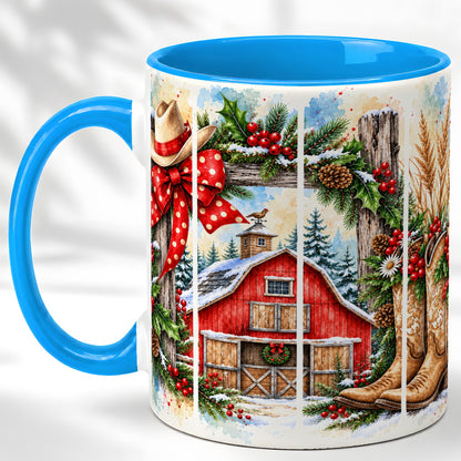 #pl[11oz|Blue] Western Christmas Coffee Mug, Cowboy Holiday Mug, Ceramic Cup
