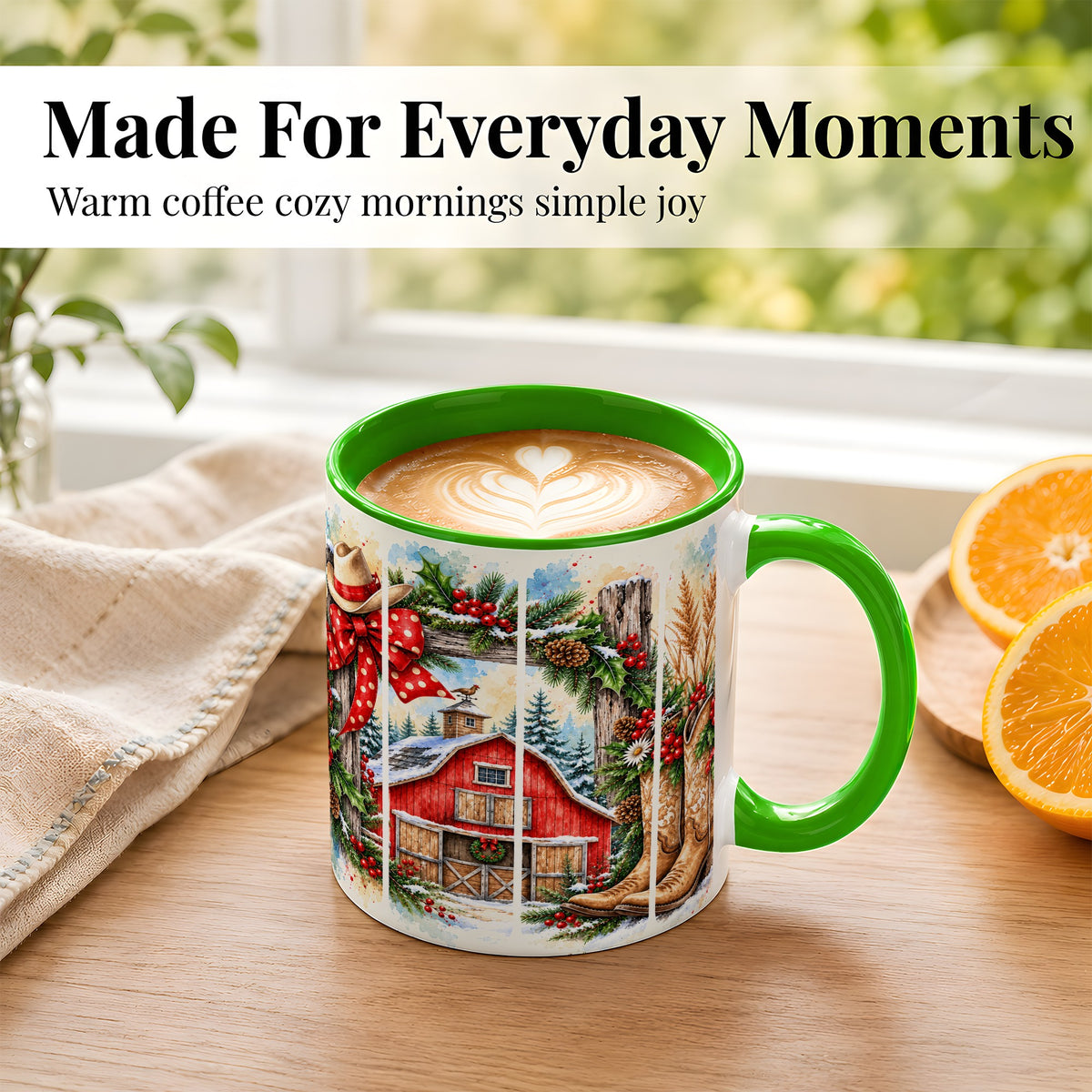 #pl[11oz|Green] Western Christmas Coffee Mug, Cowboy Holiday Mug, Ceramic Cup