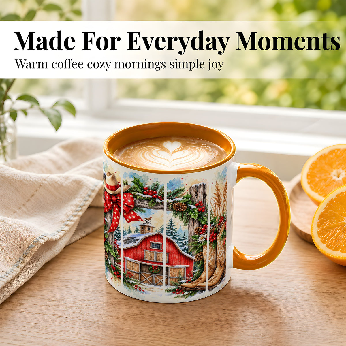 #pl[11oz|Orange] Western Christmas Coffee Mug, Cowboy Holiday Mug, Ceramic Cup