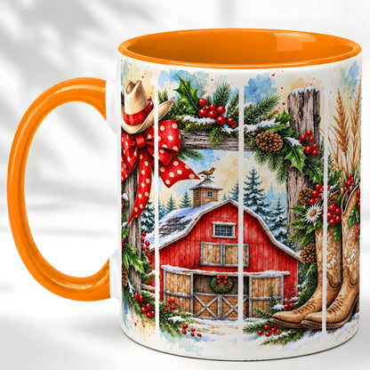 #pl[11oz|Orange] Western Christmas Coffee Mug, Cowboy Holiday Mug, Ceramic Cup