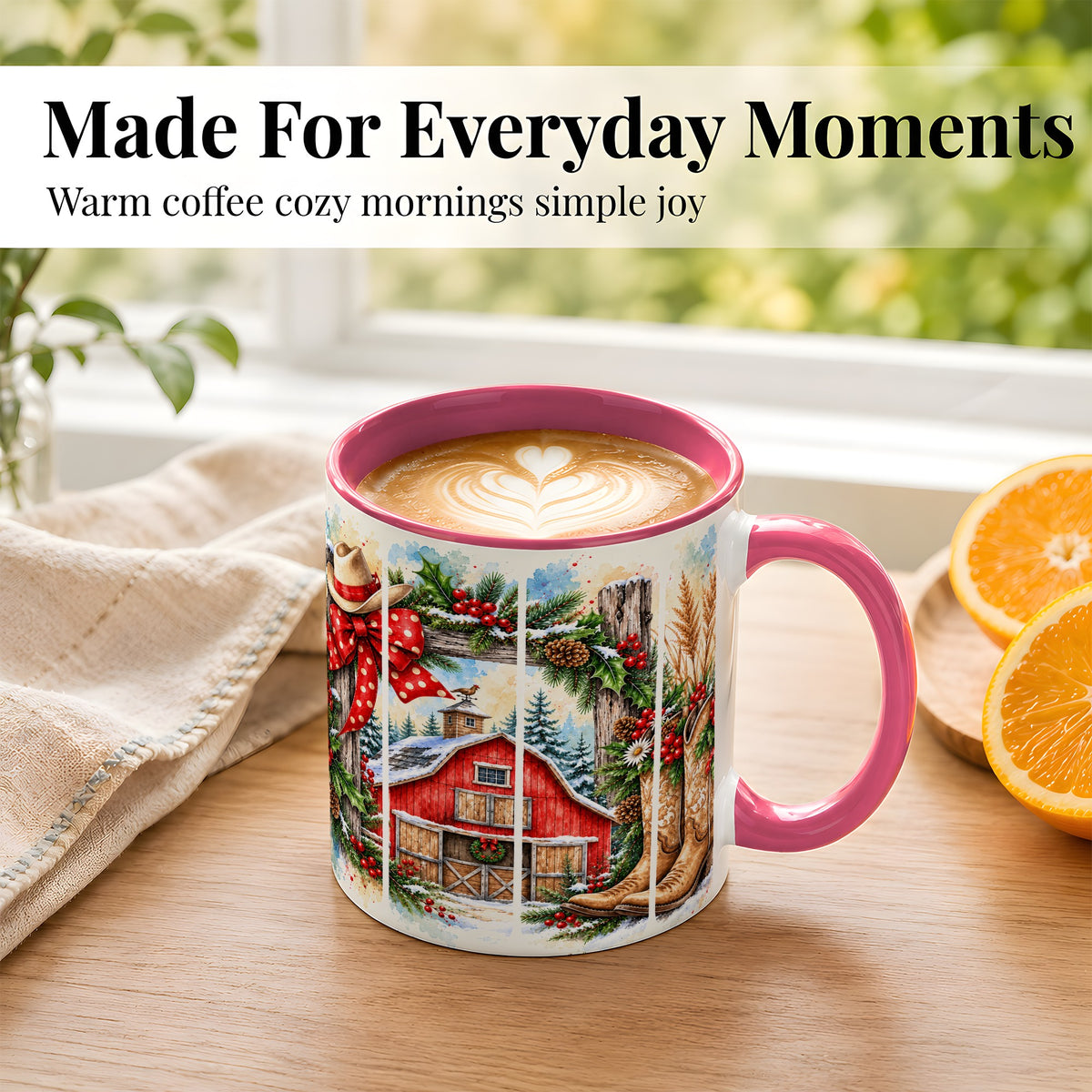 #pl[11oz|Pink] Western Christmas Coffee Mug, Cowboy Holiday Mug, Ceramic Cup