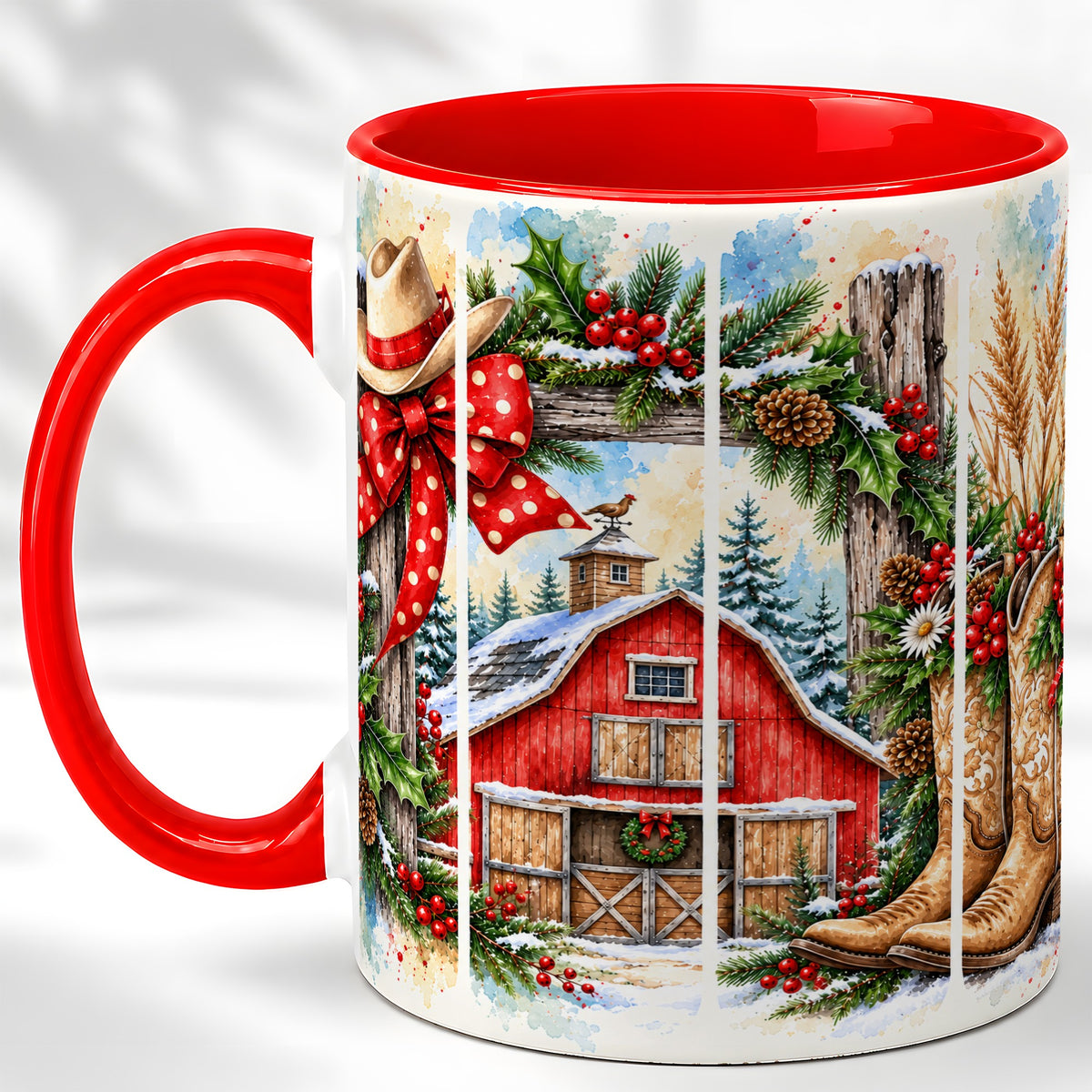 Western Christmas Coffee Mug, Cowboy Holiday Mug, Ceramic Cup