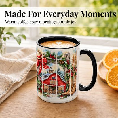 #pl[15oz|Black] Western Christmas Coffee Mug, Cowboy Holiday Mug, Ceramic Cup