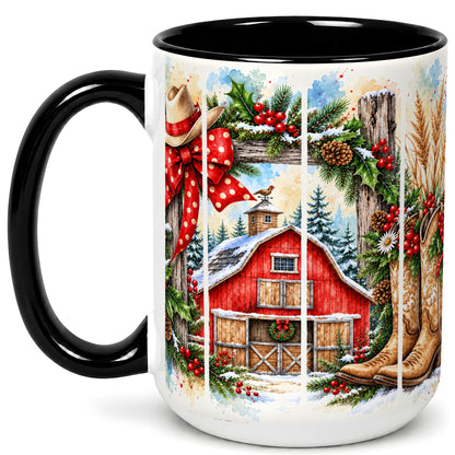 #pl[15oz|Black] Western Christmas Coffee Mug, Cowboy Holiday Mug, Ceramic Cup