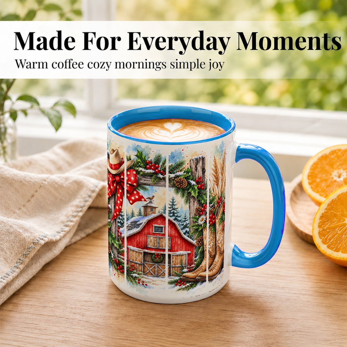#pl[15oz|Blue] Western Christmas Coffee Mug, Cowboy Holiday Mug, Ceramic Cup