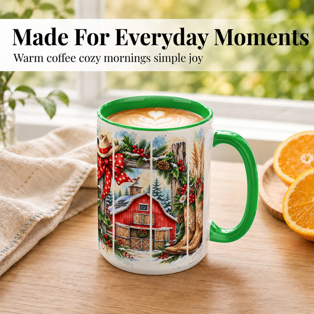 #pl[15oz|Green] Western Christmas Coffee Mug, Cowboy Holiday Mug, Ceramic Cup