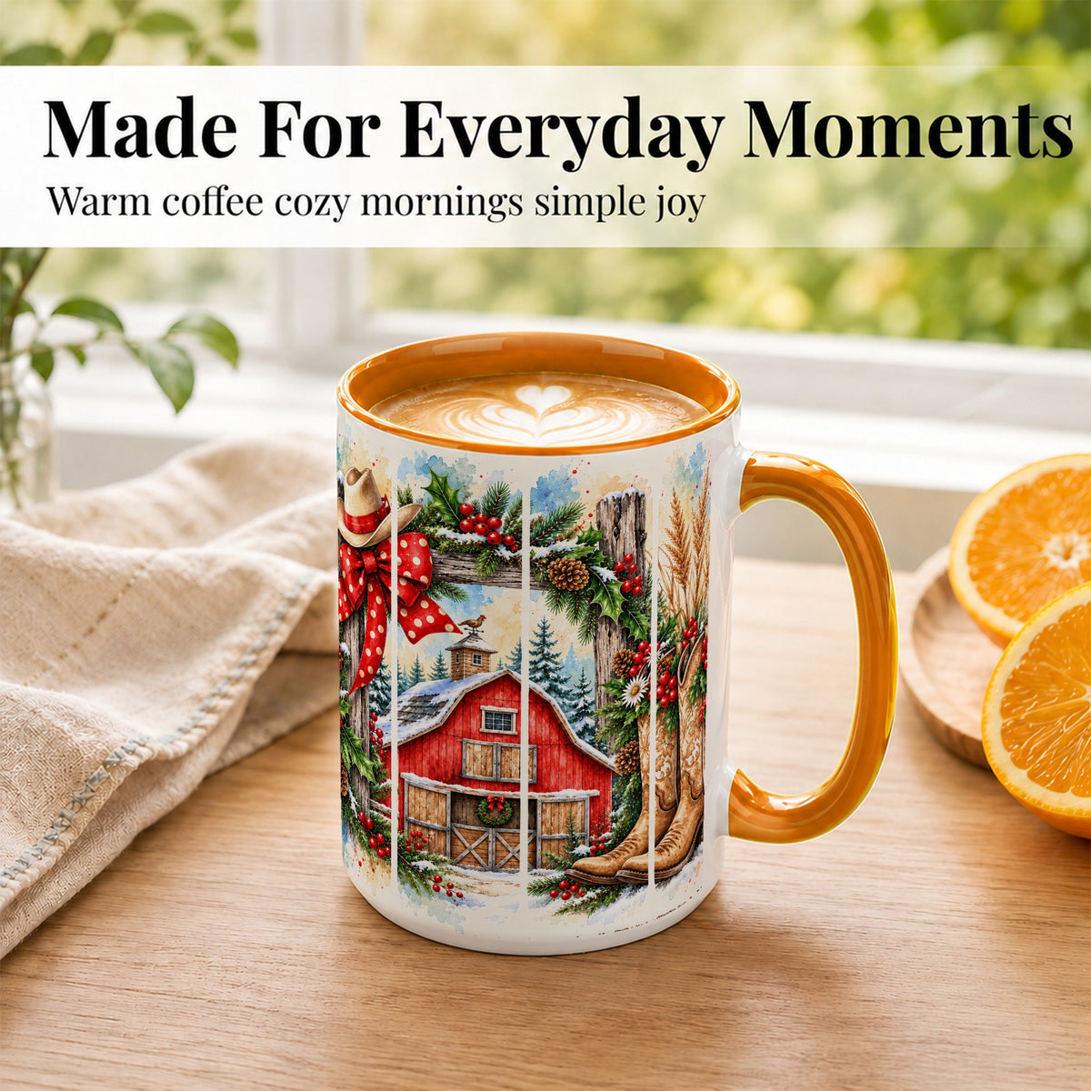 #pl[15oz|Orange] Western Christmas Coffee Mug, Cowboy Holiday Mug, Ceramic Cup