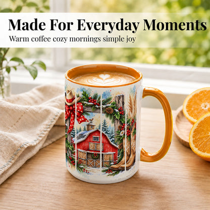 #pl[15oz|Orange] Western Christmas Coffee Mug, Cowboy Holiday Mug, Ceramic Cup