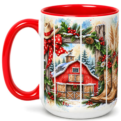 #pl[15oz|Red] Western Christmas Coffee Mug, Cowboy Holiday Mug, Ceramic Cup