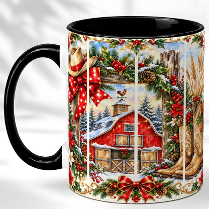#pl[11oz|Black] Ornate Western Christmas Coffee Mug, Cowboy Holiday Mug, Ceramic Cup