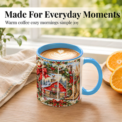 #pl[11oz|Blue] Ornate Western Christmas Coffee Mug, Cowboy Holiday Mug, Ceramic Cup