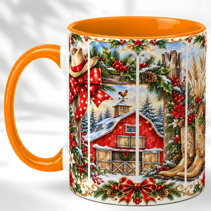 #pl[11oz|Orange] Ornate Western Christmas Coffee Mug, Cowboy Holiday Mug, Ceramic Cup