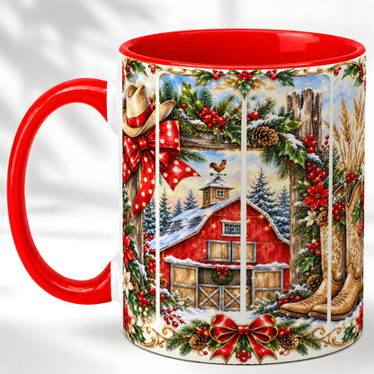 Ornate Western Christmas Coffee Mug, Cowboy Holiday Mug, Ceramic Cup