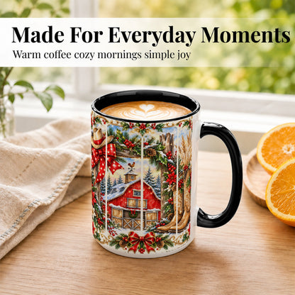#pl[15oz|Black] Ornate Western Christmas Coffee Mug, Cowboy Holiday Mug, Ceramic Cup