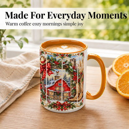 #pl[15oz|Orange] Ornate Western Christmas Coffee Mug, Cowboy Holiday Mug, Ceramic Cup