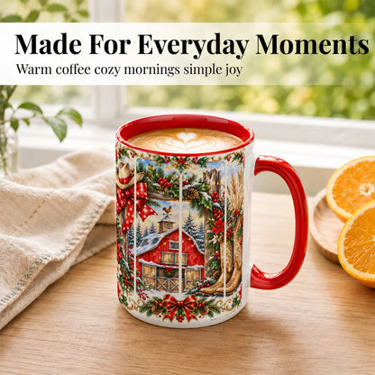#pl[15oz|Red] Ornate Western Christmas Coffee Mug, Cowboy Holiday Mug, Ceramic Cup