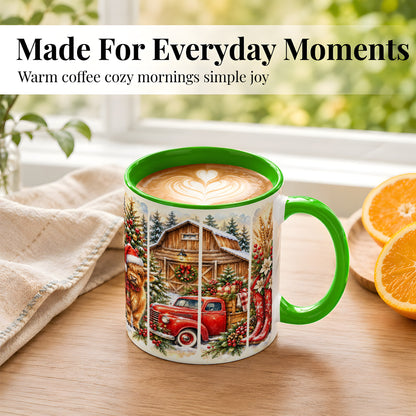 #pl[11oz|Green] Highland Cow Christmas Coffee Mug, Farmhouse Holiday Mug, Ceramic Cup