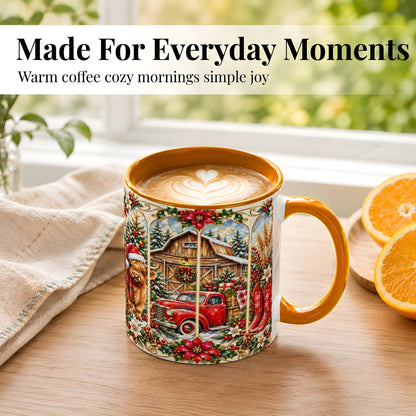 #pl[11oz|Orange] Highland Cow Christmas Coffee Mug, Ornate Farmhouse Mug, Ceramic Cup