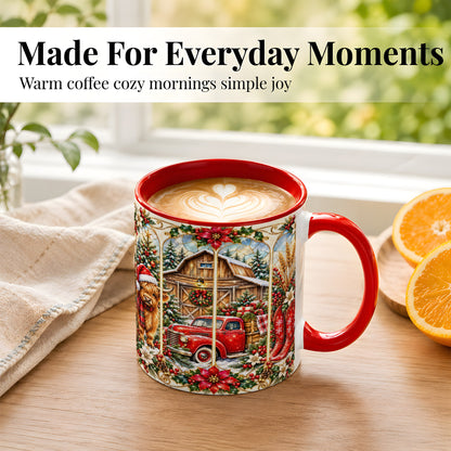 #pl[11oz|Red] Highland Cow Christmas Coffee Mug, Ornate Farmhouse Mug, Ceramic Cup