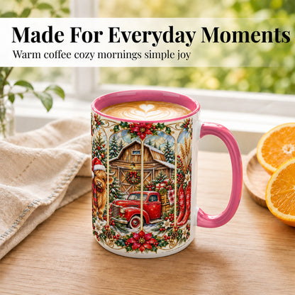 #pl[15oz|Pink] Highland Cow Christmas Coffee Mug, Ornate Farmhouse Mug, Ceramic Cup