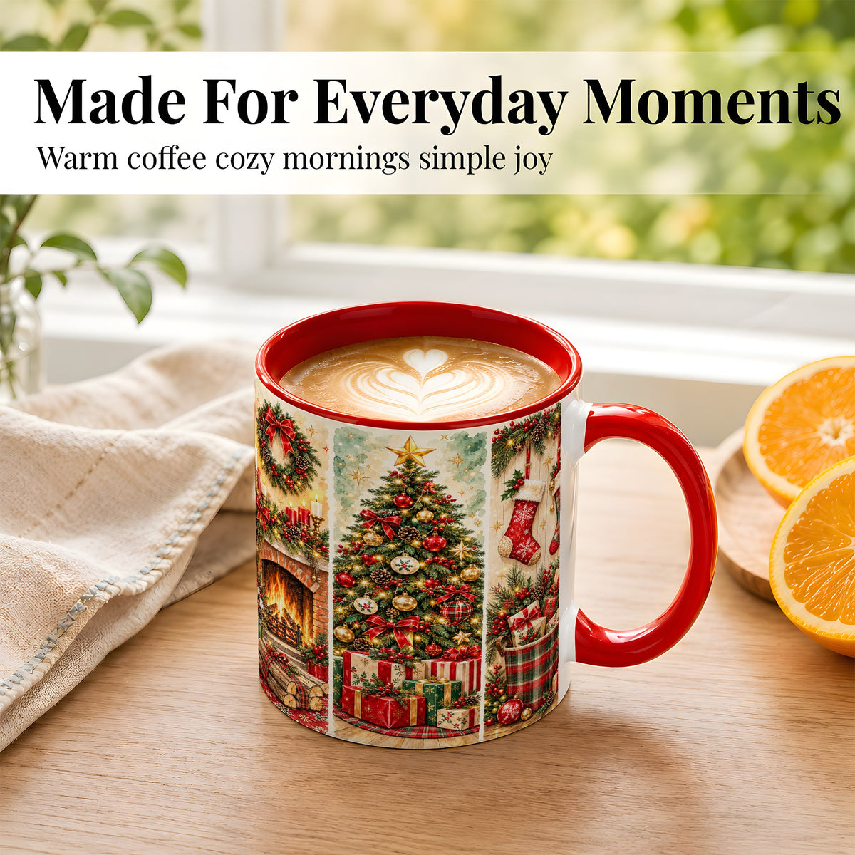 #pl[11oz|Red] Traditional Christmas Coffee Mug, Holiday Fireplace Mug, Ceramic Cup
