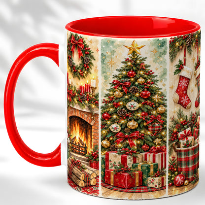 Traditional Christmas Coffee Mug, Holiday Fireplace Mug, Ceramic Cup