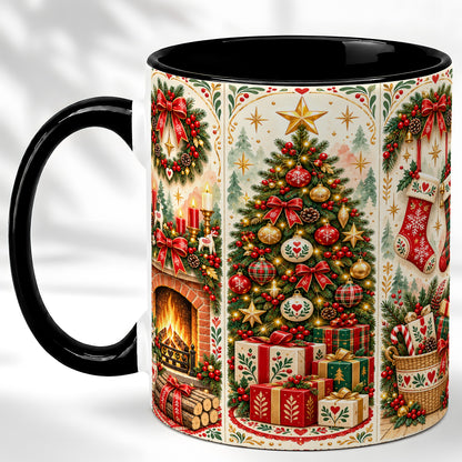 #pl[11oz|Black] Christmas Folk Art Coffee Mug, Nordic Holiday Mug, Ceramic Cup
