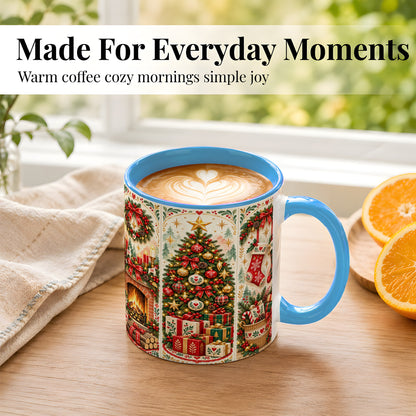 #pl[11oz|Blue] Christmas Folk Art Coffee Mug, Nordic Holiday Mug, Ceramic Cup